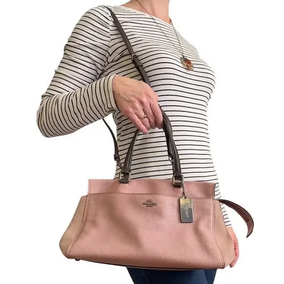 Coach Fulton Colorblock Dusty Rose Leather Suede Satchel Handbag #25006 - Picture 4 of 12